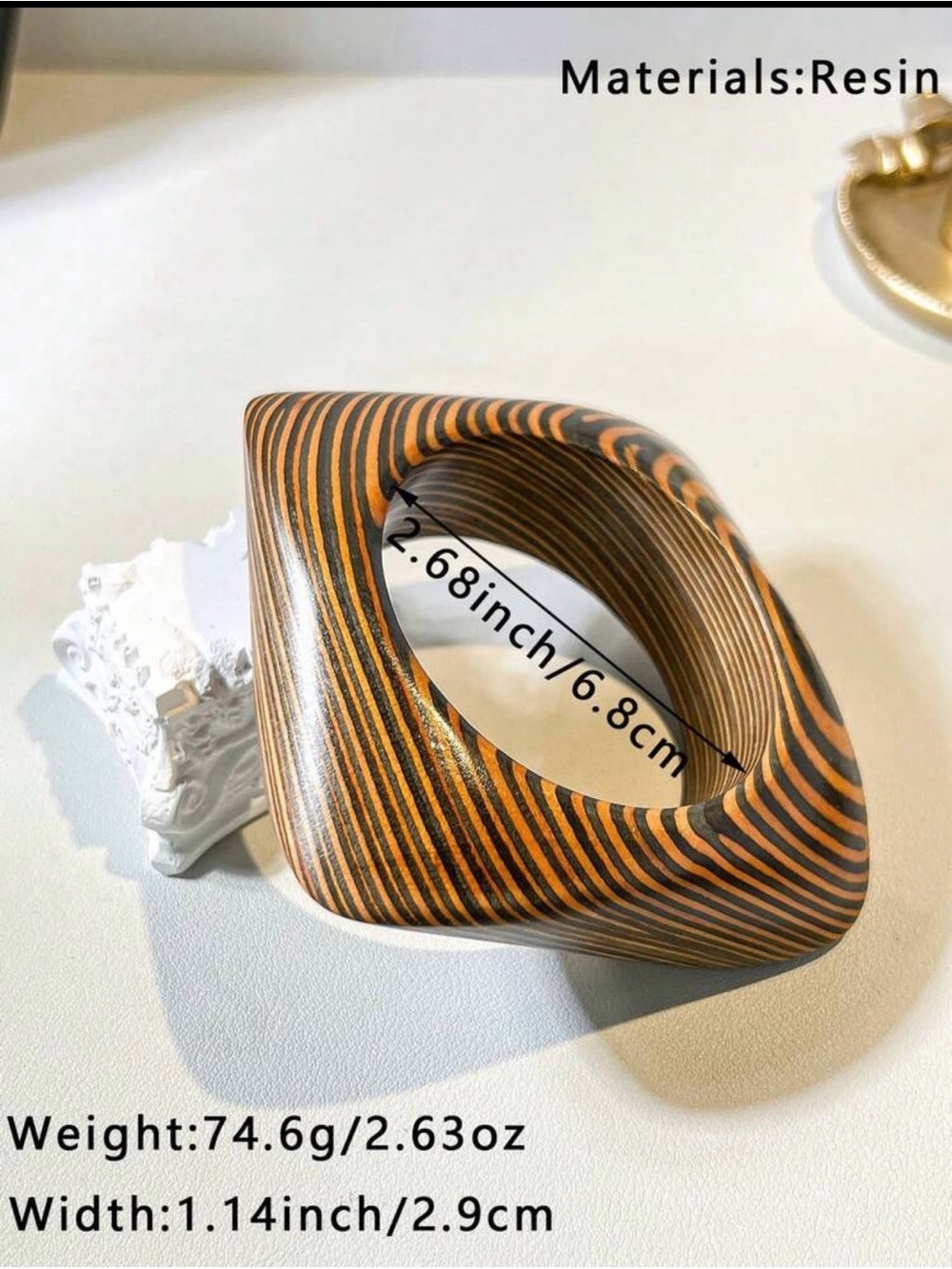 Wood-Effect Resin Statement Ring in Brown and Black